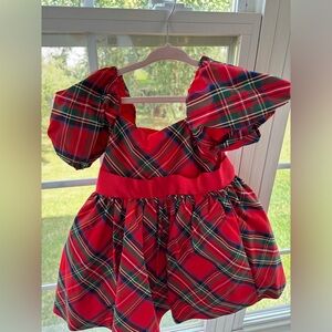 Janie and Jack Red Tartan Taffeta Puff Sleeve Dress 18-24 months